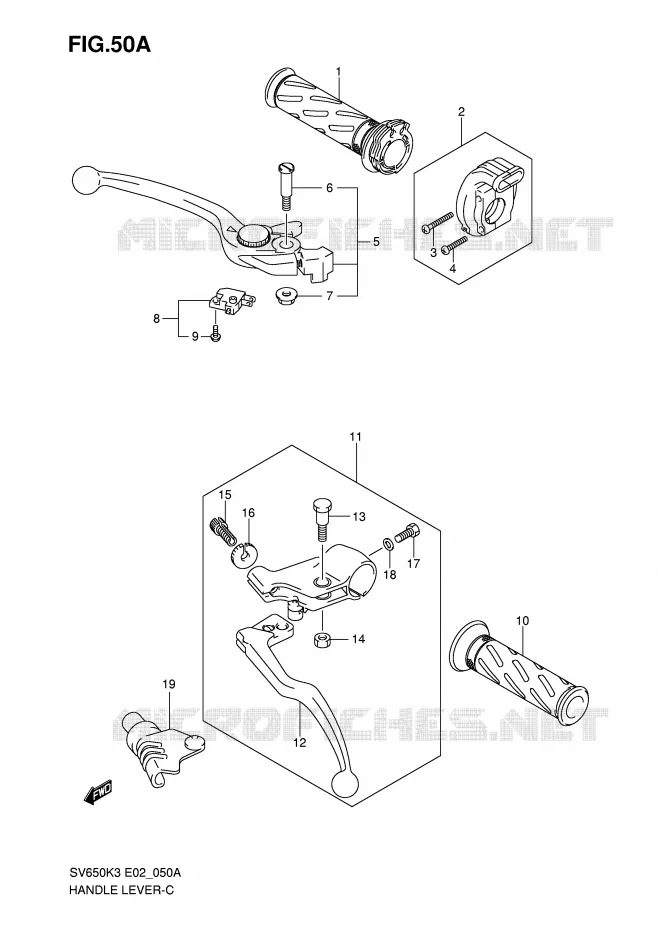 HEFBOMEN - HANDGRIPS (MODEL K7) Suzuki MOTO 650 SV 2003  SV650K3(E2)
