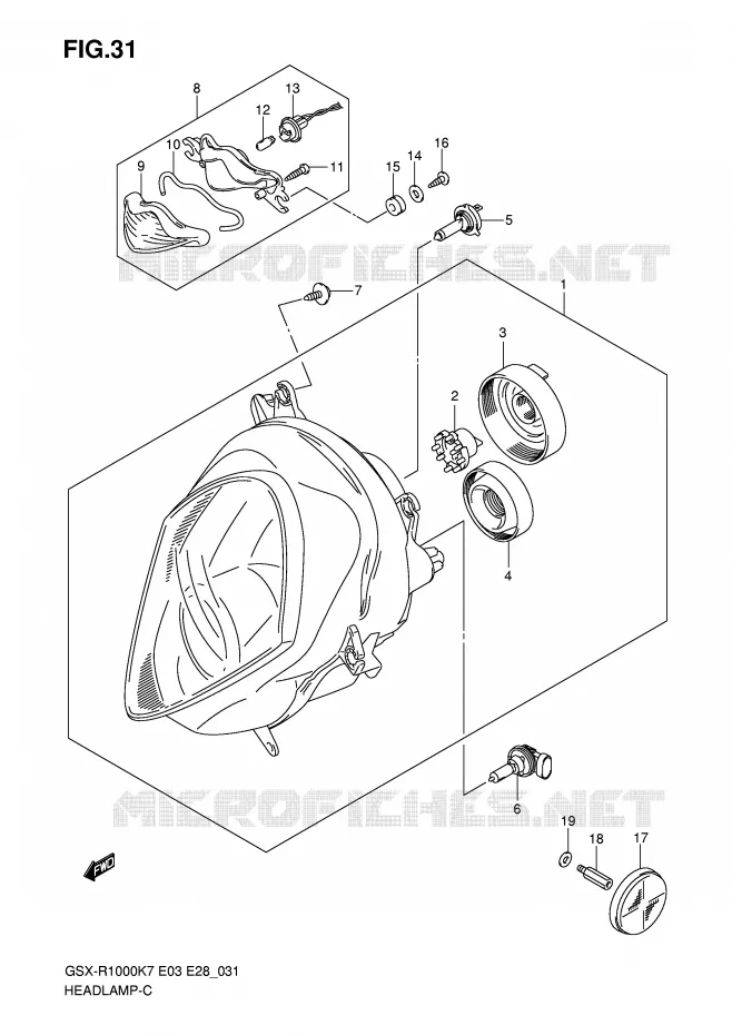 KOPLAMP Suzuki MOTO 1000 GSX-R 2007  GSX-R1000 K7 (E03)