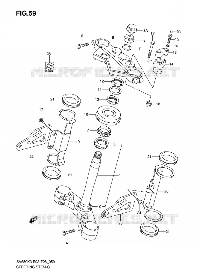 STUURKOLOM (SV650K3/K4/K5/K6/K7/AK7) Suzuki MOTO 650 SV 2003  SV650K3/SK3(E3/E28)