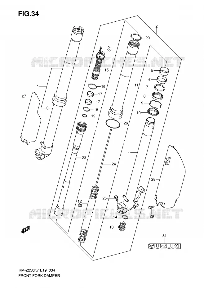 VOORVORK (MODEL K7) Suzuki MOTO 250 RM-Z 2008  RM-Z250K8(E19)