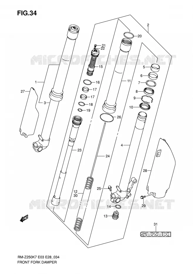 VOORVORK (MODEL K7) Suzuki MOTO 250 RM-Z 2008  RM-Z250K8(E3/E28)