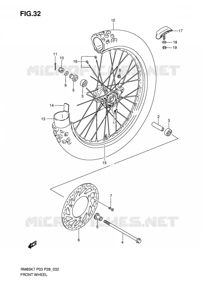 VOORWIEL (RM85LK7/LK8/LK9/LL0) Suzuki MOTO 85 RM 2009  RM85LK9(P3/P28)