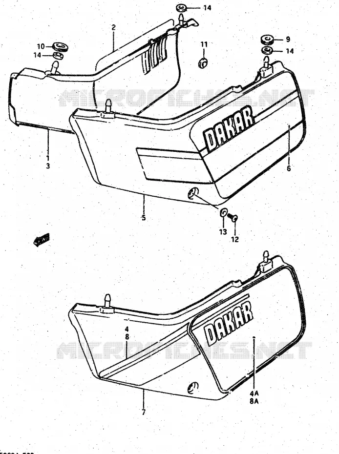 ACHTER KUIP  (DR500RG/RH) Suzuki MOTO 500 DR 1987  DR500RH(G/H/J)