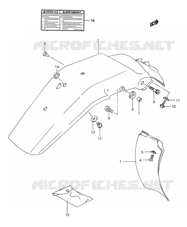 ACHTERSPATBORD - STICKERS (MODELE R) Suzuki MOTO 350 DR 1994  DR350R(E28)