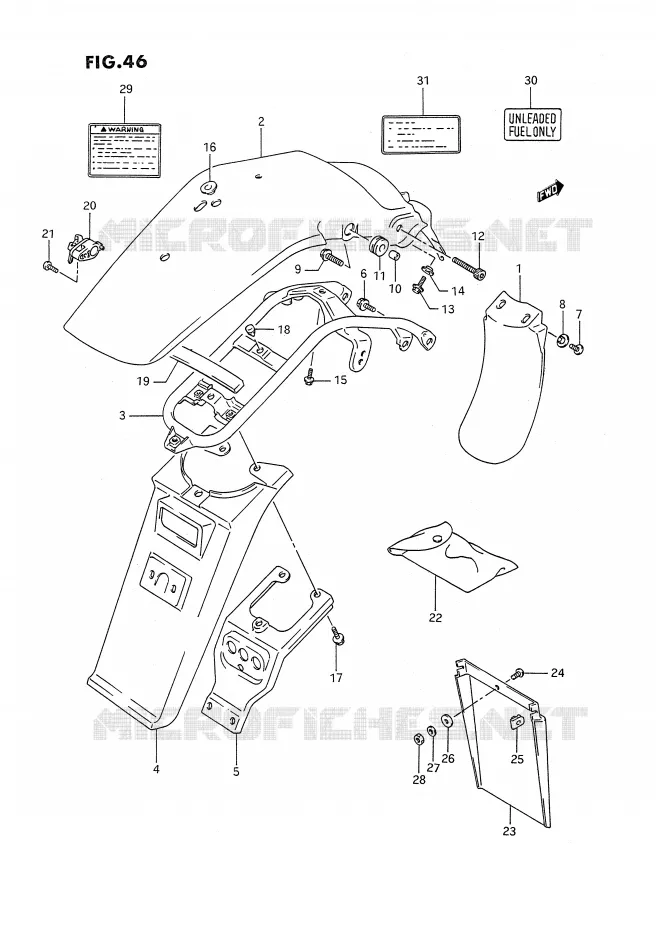 ACHTERSPATBORD (MODELE L/M/N/P) Suzuki MOTO 350 DR 1992  DR350SN(E2)