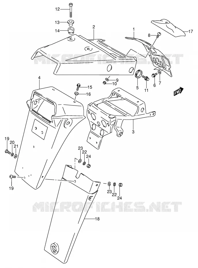 ACHTERSPATBORD (MODELE M/N/P/R) Suzuki MOTO 650 DR 1996  DR650RSET(E4)