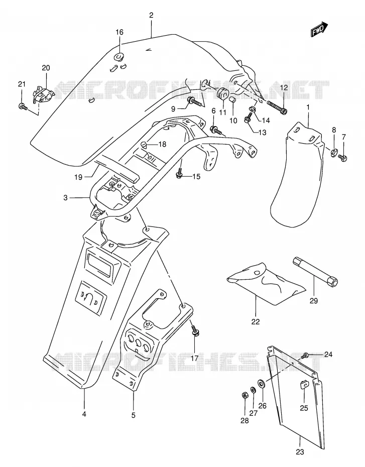 ACHTERSPATBORD (MODELE R/S/T/V/W) Suzuki MOTO 350 DR 1998  DR350SEW(E2)