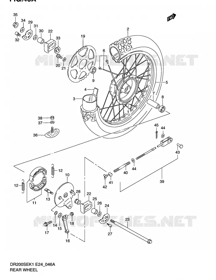 ACHTERWIEL (MODELE K2/K3/K4/K5 E6,E24) Suzuki MOTO 200 DR 2004  DR200SEK4(E24)