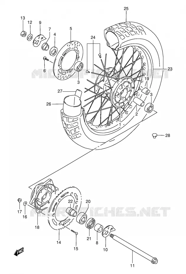 ACHTERWIEL (MODELE R/S) Suzuki MOTO 350 DR 1995  DR350SES(E2)