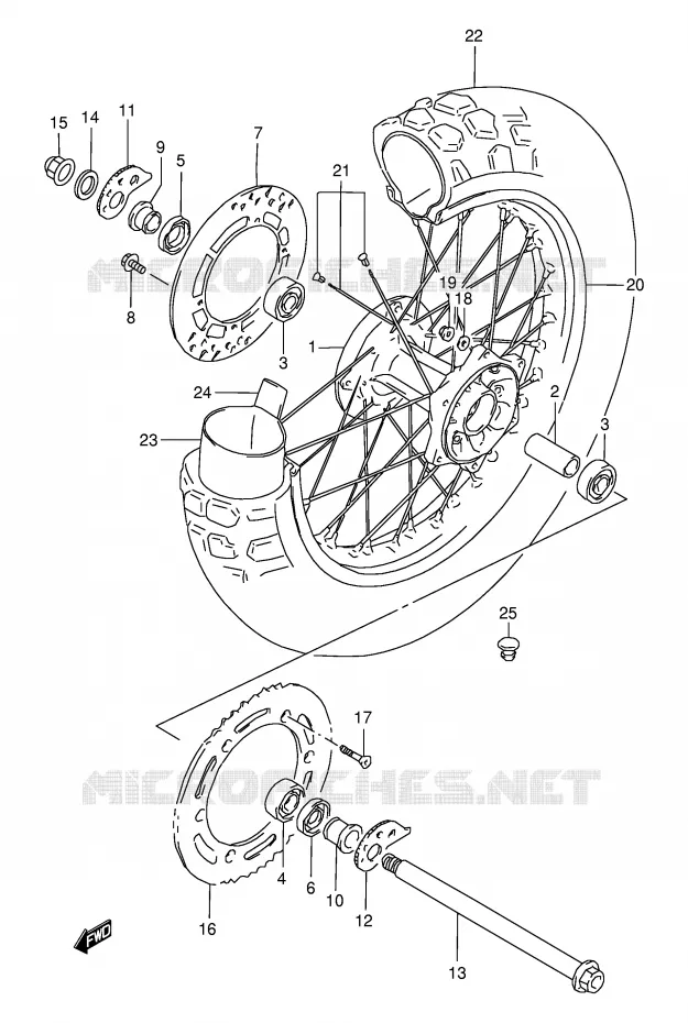 ACHTERWIEL (MODELE T/V/W/X) Suzuki MOTO 350 DR 1999  DR350SEX(E2)