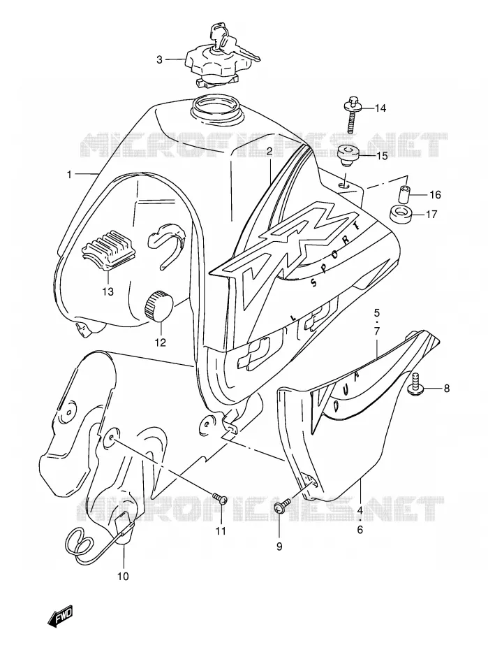 BENZINETANK (MODELE X) Suzuki MOTO 350 DR 1994  DR350SER(E2)