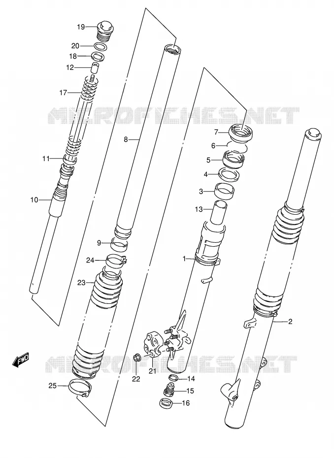 FRONT SCHOKDEMPER (MODELE R/S/T) Suzuki MOTO 350 DR 1996  DR350T(E3)
