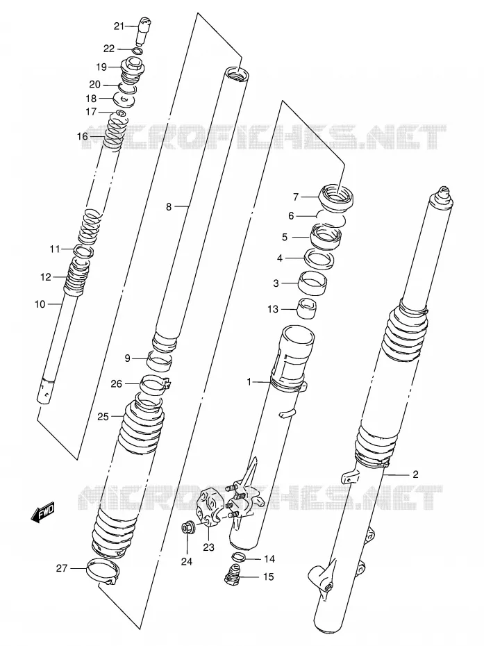 FRONT SCHOKDEMPER (MODELE V/W/X) Suzuki MOTO 350 DR 1998  DR350SEW(E2)