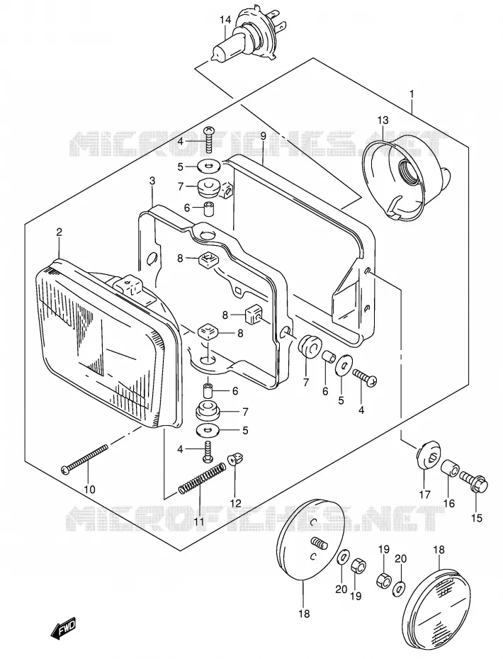 KOPLAMP (MODELE K1) Suzuki MOTO 650 DR 2004  DR650SEK4(E3/E28)
