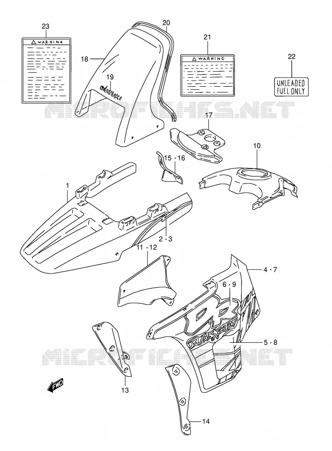 KUIP - ETIKETTEN (MODELE N) Suzuki MOTO 800 DR 1993  DR800SUP