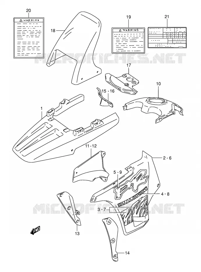 KUIP - ETIKETTEN (MODELE R) Suzuki MOTO 800 DR 1991  DR800SM(E4)
