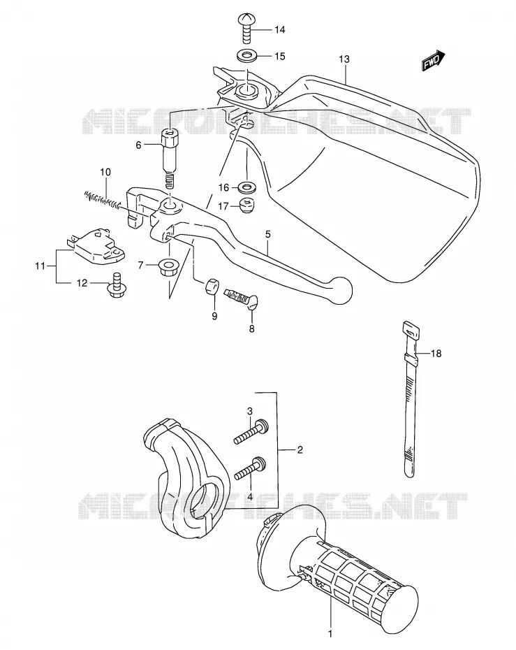 RECHTER HENDEL - HANDGREEP (MODELE V/W/X) Suzuki MOTO 350 DR 1997  DR350SEV(E2)