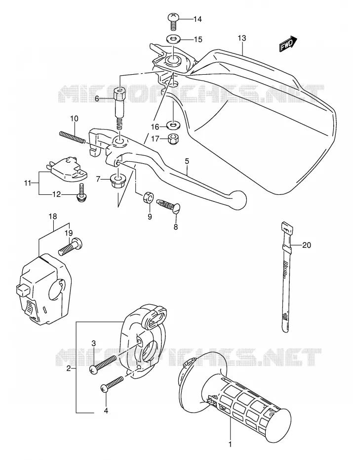 RIGHT SWITCH - HANDGREEP (MODELE N/P/R E21) Suzuki MOTO 250 DR 1994  DR250SR(E24)
