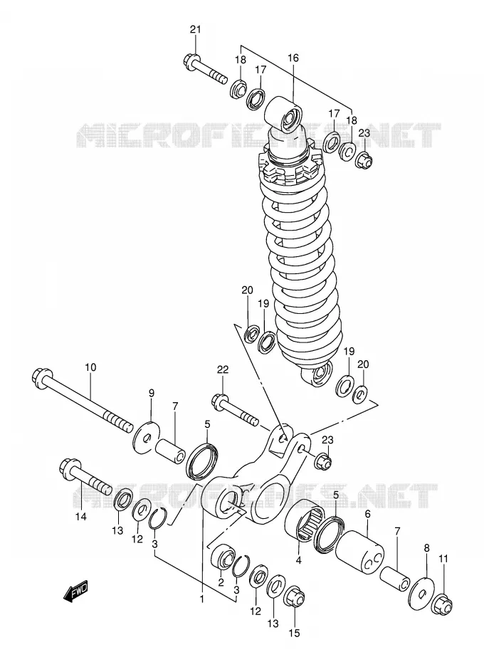 SCHOKBREKER AANEENSCHAKELING (MODELE K1/K2/K3) Suzuki MOTO 200 DR 2003  DR200SEK3(E3/E28)