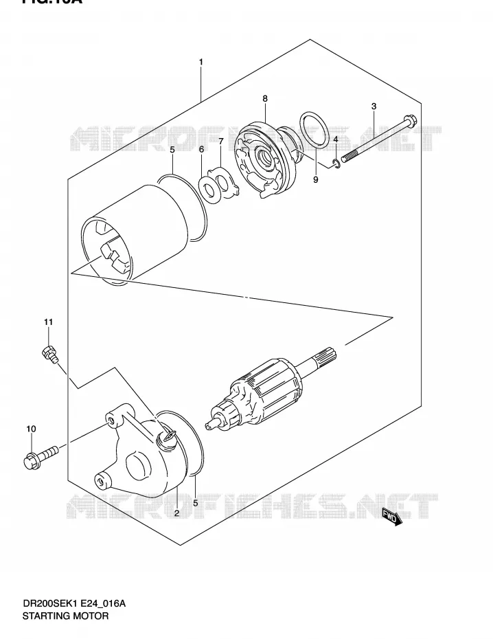 STARTMOTOR (MODELE K2/K3/K4/K5) Suzuki MOTO 200 DR 2005  DR200SEK5(E24)