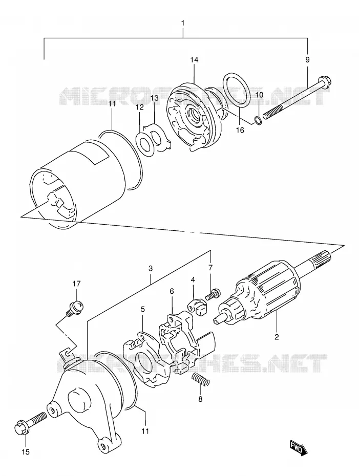 STARTMOTOR (MODELE R/S/T/V/W/X) Suzuki MOTO 125 DR 1999  DR125SEUX(E4)