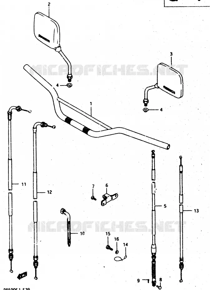 STUUR - KABELS (MODELE G/H) Suzuki MOTO 500 DR 1988  DR500SJ(G/H/J)