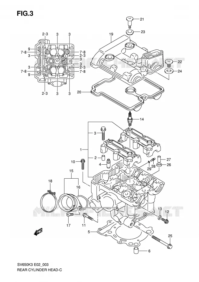 ACHTER CILINDERKOP (MODEL K3/K4/K5/K6) Suzuki MOTO 650 SV-S 2004  SV650SUK4(E2)