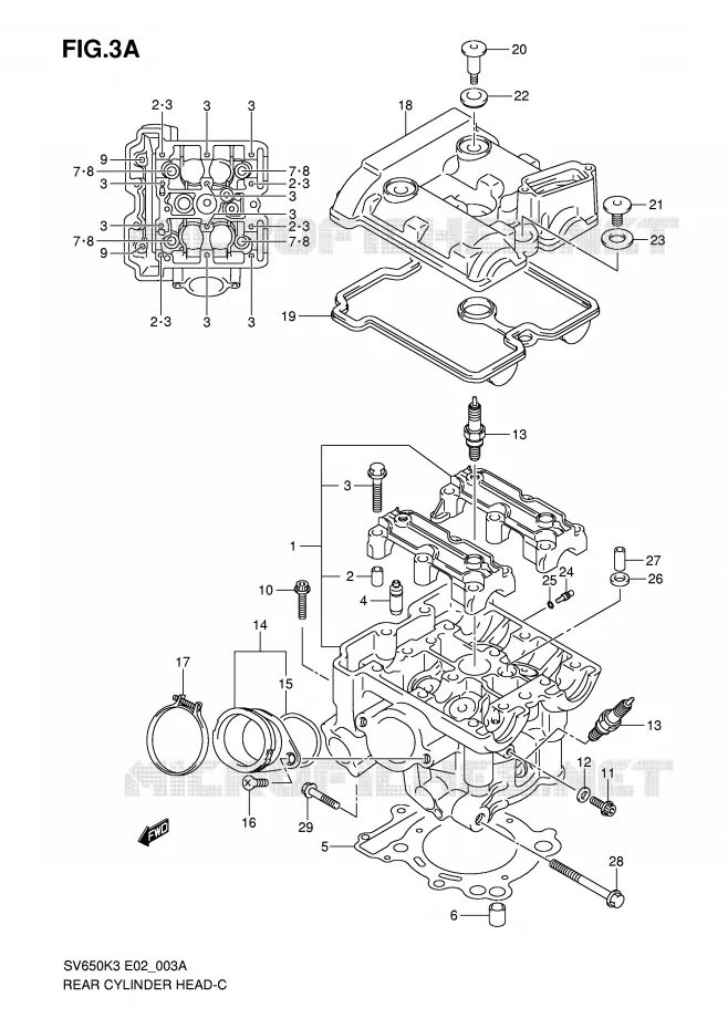ACHTER CILINDERKOP (MODEL K7) Suzuki MOTO 650 SV 2003  SV650K3(E2)