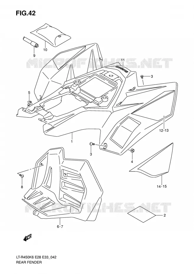 ACHTERSPATBORD (MODEL K6/K7) Suzuki QUAD 450 QUADRACER 2007  LT-R450K7(E28/E33)