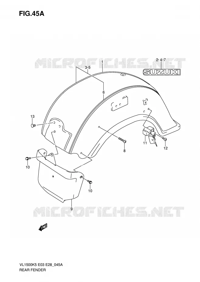 ACHTERSPATBORD (MODEL K7) Suzuki MOTO 1500 BOULEVARD 2006  VL1500TK6(E3/E28)
