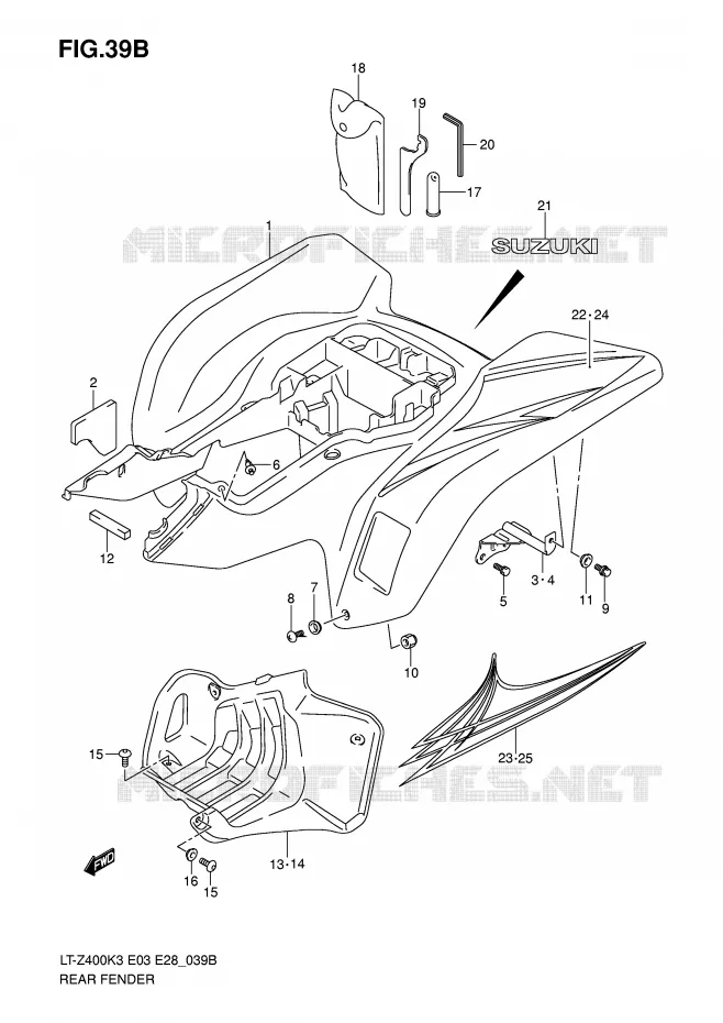 ACHTERSPATBORD (MODEL K7) Suzuki QUAD 400 QUADSPORT 2004  LT-Z400K4(E3/E28)