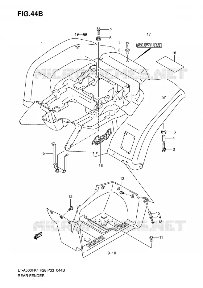 ACHTERSPATBORD (MODEL K7) Suzuki QUAD 500 KINGQUAD 2004  LT-A500FK4(P28/P33)
