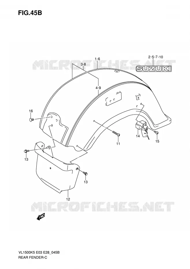 ACHTERSPATBORD (MODEL K8) Suzuki MOTO 1500 BOULEVARD 2005  VL1500TK5(E3/E28)