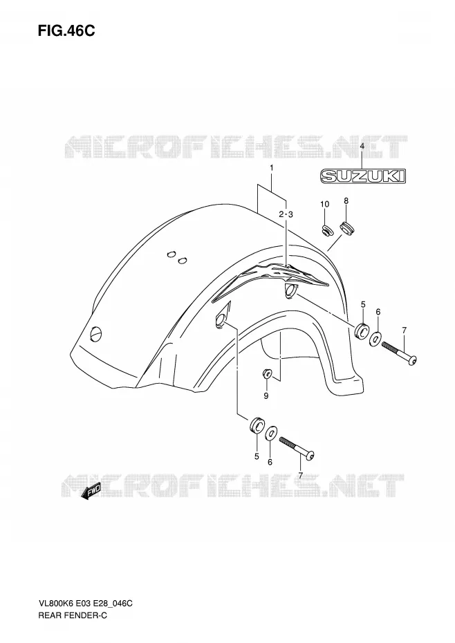 ACHTERSPATBORD (VL800CK8) Suzuki MOTO 800 INTRUDER 2009  VL800K9(E3/E28)