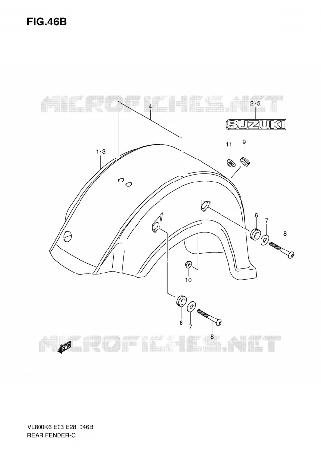ACHTERSPATBORD (VL800K8) Suzuki MOTO 800 VOLUSIA 2008  VL800TK8(E3/E28)