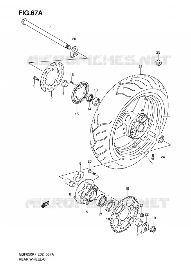 ACHTERWIEL (GSF650AK7/UAK7/SAK7/SUAK7/AK8/UAK8/SAK8/SUAK8) Suzuki MOTO 650 BANDIT 2008  GSF650SK8(E2)