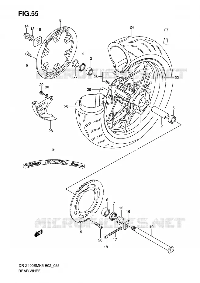 ACHTERWIEL (MODEL K5/K6) Suzuki MOTO 400 DR-Z 2005  DR-Z400SMUK5(E2)