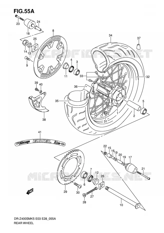 ACHTERWIEL (MODEL K7/K8/K9) Suzuki MOTO 400 DR-Z 2006  DR-Z400SMK6(E3/E28)