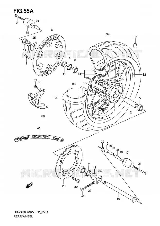 ACHTERWIEL (MODEL K7/K8/K9) Suzuki MOTO 400 DR-Z 2008  DR-Z400SMK8(E2)
