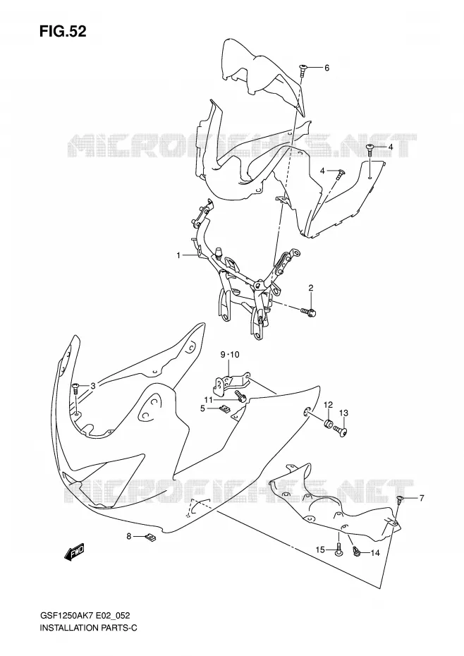 FAIRING INSTALLATIEDELEN (GSF1250S/SA) Suzuki MOTO 1250 BANDIT-S 2007  GSF1250SK7(E2)