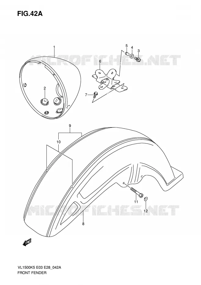 FRONT FENDER (MODEL K7) Suzuki MOTO 1500 BOULEVARD 2009  VL1500K9(E3/E28)