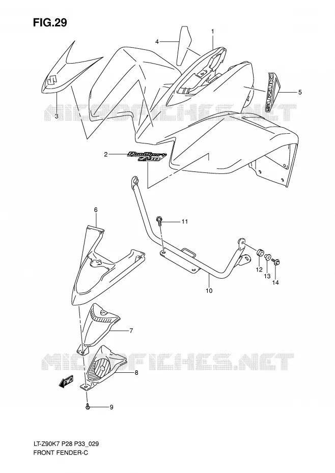 FRONT FENDER (MODEL K7) Suzuki QUAD 90 QUADSPORT 2009  LT-Z90K9(P28/P33)