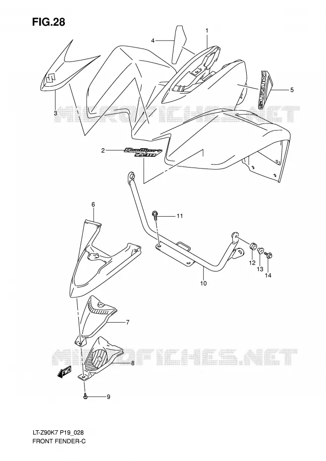 FRONT FENDER (MODEL K7) Suzuki QUAD 90 QUADSPORT 2010  LT-Z90L0(P19)