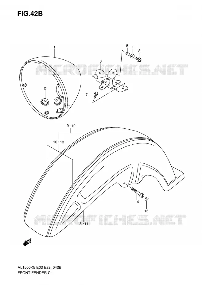 FRONT FENDER (MODEL K8) Suzuki MOTO 1500 BOULEVARD 2005  VL1500TK5(E3/E28)