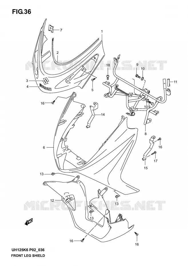 FRONT KUIP (MODELE K2) Suzuki SCOOTER 125 BURGMAN 2004  UH125K4(P2)