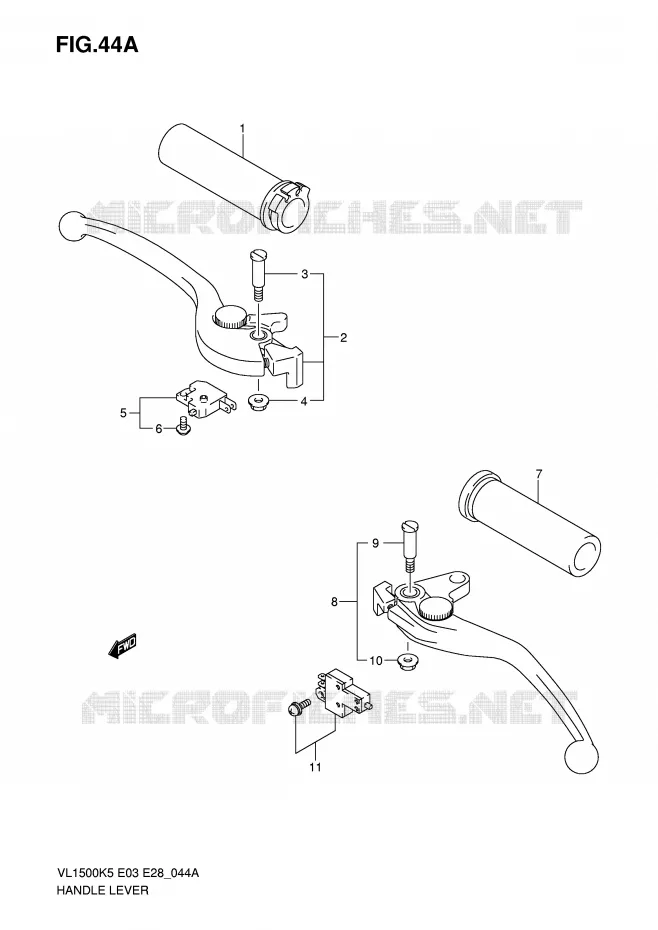 HEFBOMEN - HANDGRIPS (MODEL K7/K8/K9) Suzuki MOTO 1500 BOULEVARD 2008  VL1500K8(E3/E28)