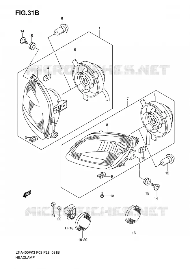 KOPLAMP (MODEL K6/K7) Suzuki QUAD 400 EIGER 2007  LT-A400FK7(P3/P28)