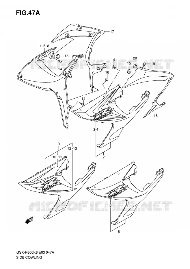 SIDE KUIP (MODEL K7) Suzuki MOTO 600 GSX-R 2007  GSX-R600U2K7(E2)