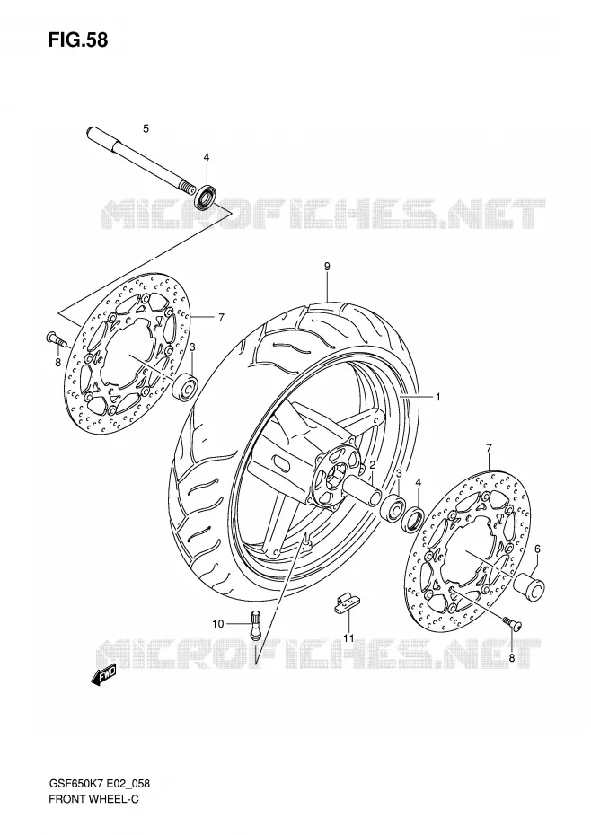VOORWIEL (GSF650K7/UK7/SK7/SUK7/K8/UK8/SK8/SUK8) Suzuki MOTO 650 BANDIT 2007  GSF650UAK7(E19)