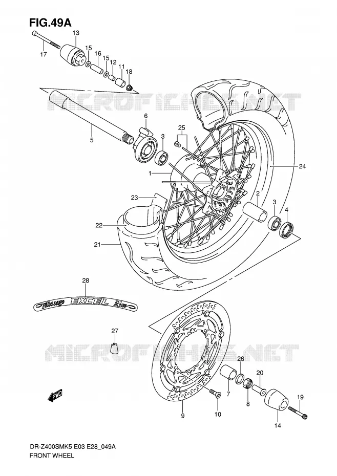 VOORWIEL (MODEL K7/K8/K9) Suzuki MOTO 400 DR-Z 2005  DR-Z400SMK5(E3/E28)